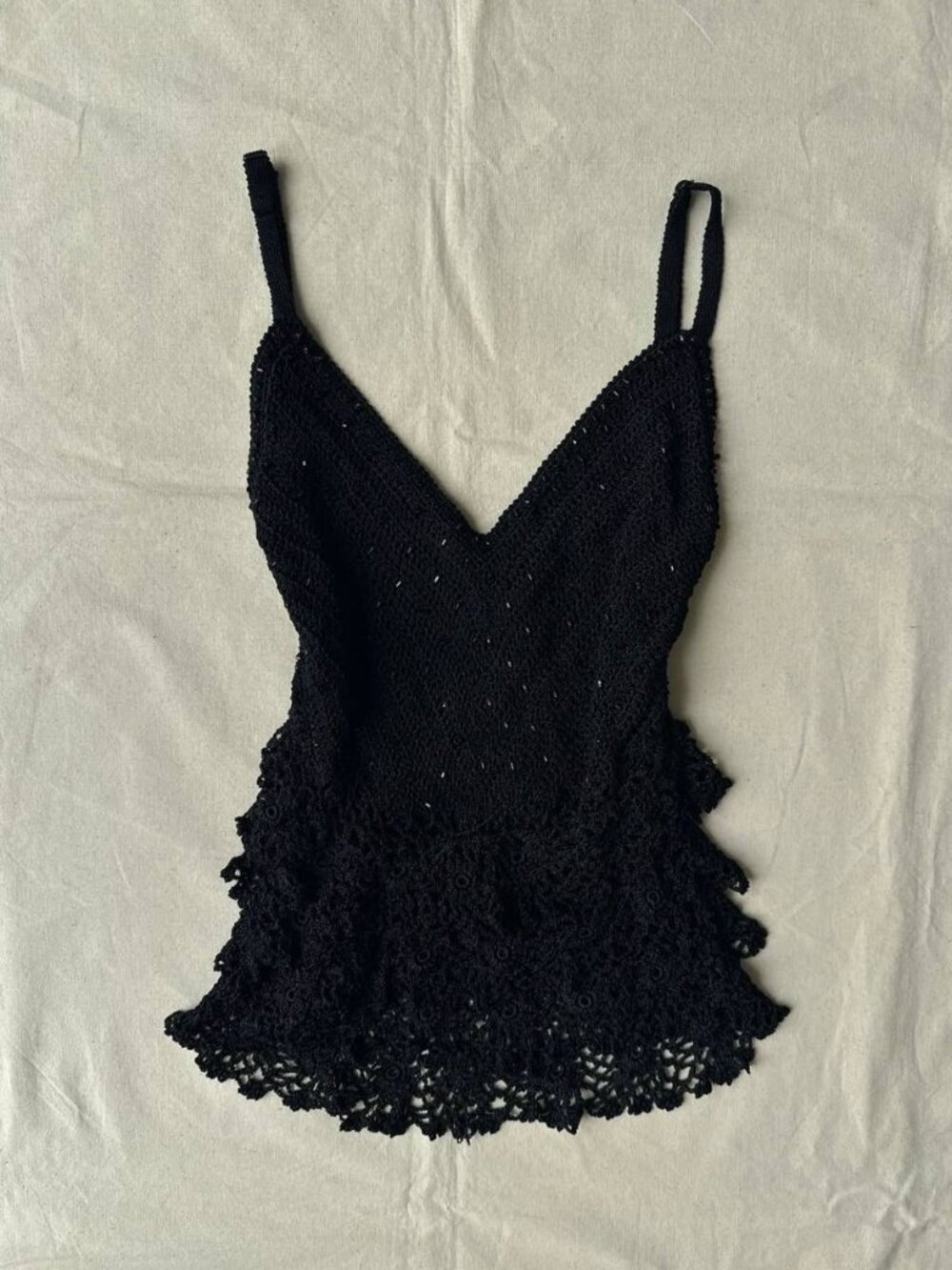 Black Crochet Lace Camisole Tank Top Y2K Boho Romantic Vintage Style